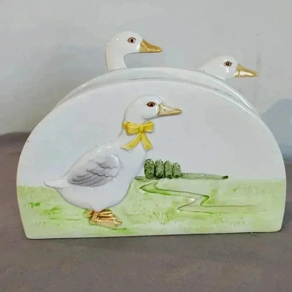 Ceramic Goose Napkin Holder Farmhouse Decor Kitchen Table Centerpiece - Picture 2 of 6
